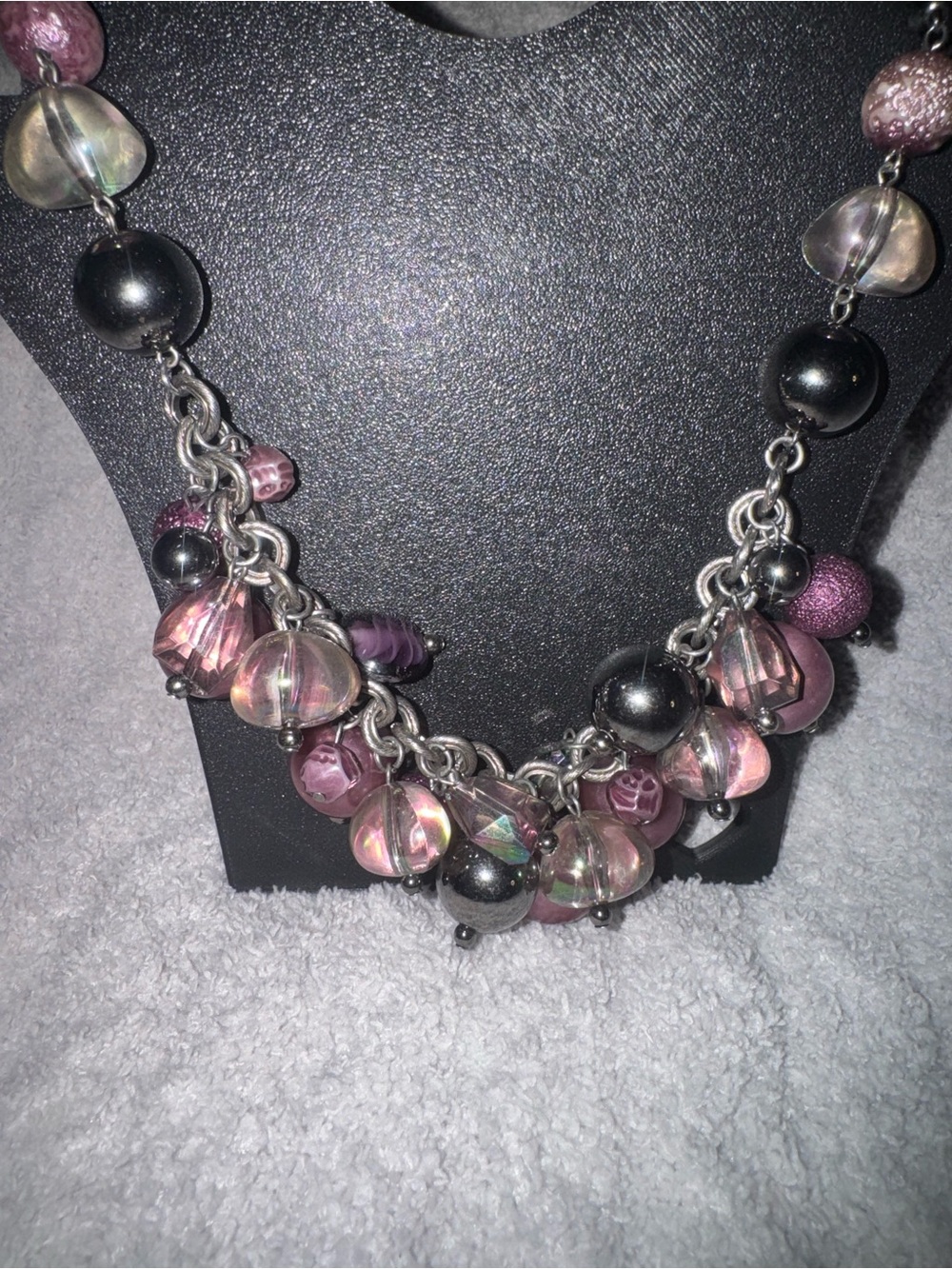 Chico's Purple, Clear, Black & Gun Metal Beaded Charm Necklace NWOT - Picture 4 of 9